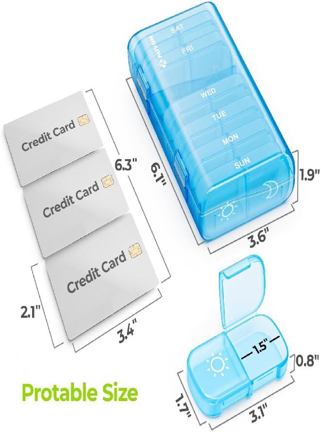 AUV0N AUVON XL Weekly Pill Organizer 2 Times a Day, Pill Box 7 Day with One-Side Large Openings for Easy to Use, Blue AM PM Pill Case for Medication, Vitamins, Fish Oils, Supplements - Image 5